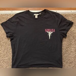 H&M Woman’s Lg Black Nirvana Graphic T-Shirt Excellent Condition Like New